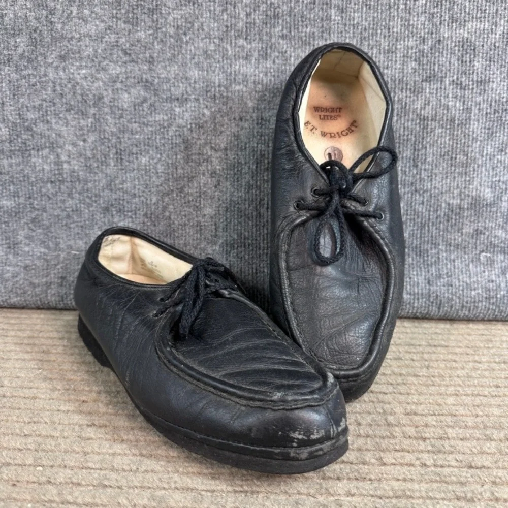 ET Wright Wright Lites Mens Black Leather Lace Up Moc Toe Oxfords Size 10.5 EW